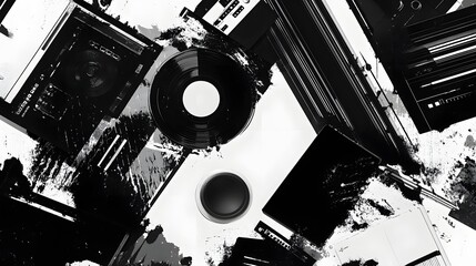 Fototapete - Abstract Geometric Monochrome Digital Art Pattern with Circles and Shapes