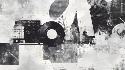 Aufkleber - Abstract Grunge Collage with Vintage Texture and Experimental Graphic Elements