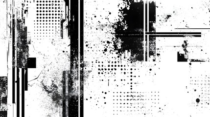 Aufkleber - Abstract Grunge Texture with Geometric Patterns and Monochrome Splatters Evoking Dynamic Urban Aesthetics