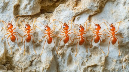 Wall Mural - Red ants marching in a cave