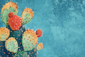 Wall Mural - Painted prickly pear cactus with orange and green hues