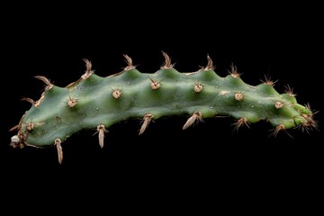 Wall Mural - A thorny and ridged green cactus segment lies on black