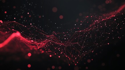 Wall Mural - abstract red digital wave with particles