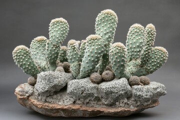 Wall Mural - Bunny ears cactus plant in a rock planter arrangement