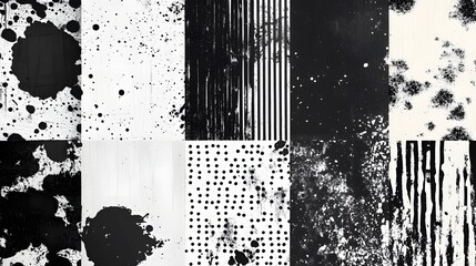 Aufkleber - Dramatic Monochrome Grunge Texture with Splashes Dots and Geometric Patterns