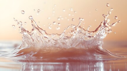 Poster - Dramatic splash of crystal clear water droplets creating a stunning dynamic and iridescent effect against a bright clean and refreshing background