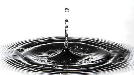 Fototapete - Dramatic water splash in striking black and white showcasing the fluid dynamics and energy of a single water droplet creating mesmerizing ripples and reflections