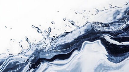 Poster - Dynamic Abstract Liquid Motion with Splashing Waves and Flowing Fluid Textures in Shades of Blue and Gray  Scenic Nature Background