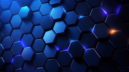 Blue Hexagon Tech Background, Glowing, Abstract