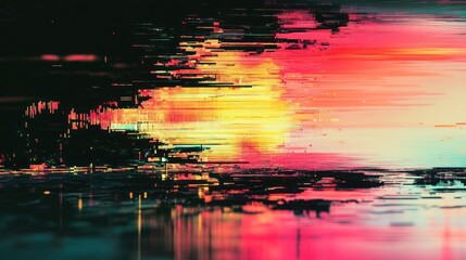 Wall Mural - Abstract glitch art sunset, digital landscape, screen error, website banner