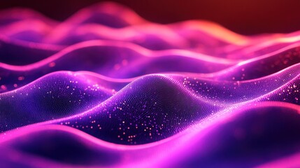 Wall Mural - Pink, purple digital waves flowing, dark background, tech design