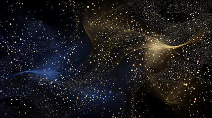 cosmic golden and blue particles forming an abstract celestial nebula with luminous glowing effects.