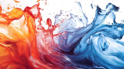 Fototapete - Fiery Aquatic Fusion Vibrant Explosion of Color and Motion   A captivating abstract artwork that showcases a dynamic interplay of fiery reds rich oranges and cool blues