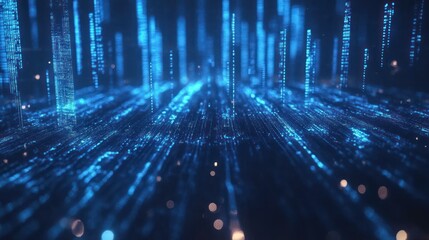 Digital data streams flow, futuristic city background, tech concept