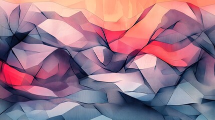 Poster - Mesmerizing Geometric Landscape with Vibrant Gradient Sunrise Sunset Colors in Abstract 3D Polygon Art