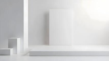 Aufkleber - Minimalist Architectural Arrangement with Abstract Geometric Cubes and Prisms in White and Gray Interior