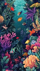 Wall Mural - Vibrant marine life scene featuring colorful fish and coral reefs