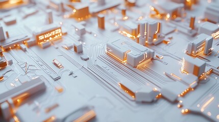Wall Mural - futuristic circuit board city glowing, technology background, abstract