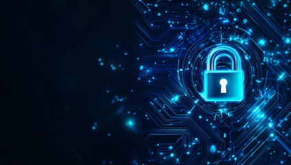 Cyber security lock symbol in a digital world