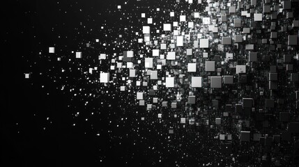 Exploding metallic cubes, dark background, digital art, tech concept