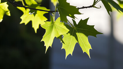 Wall Mural - A leafy green branch with a shadow cast on it