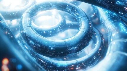Wall Mural - futuristic tubes glowing, abstract network, digital background, technology concept