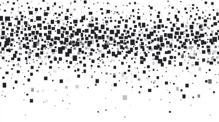 Abstract digital grey squares falling, white background, website banner