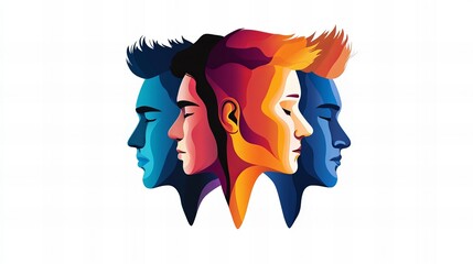 Abstract illustration of three diverse young men in profile, showcasing vibrant colors and individuality.