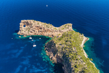 Wall Mural - Aerial view of the Cova de Sa Foradada natural rock formation, Mallorca, Spain