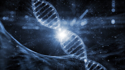 Wall Mural - dna chain digital cyber science background illustration. concept science.