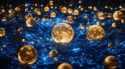 Wall Mural - Abstract glowing moons in dark space
