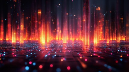 Wall Mural - futuristic city glowing digital landscape; data streams