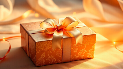 Gift box in elegant style in gold, orange for celebrations