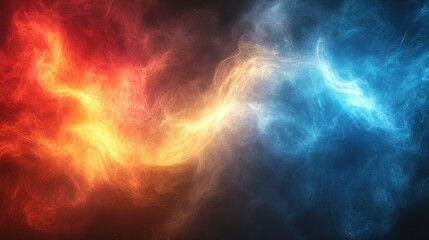 Poster - Red and blue fire swirls collide, dark background, design element