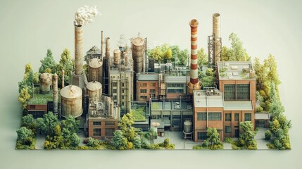 Wall Mural - Industrial complex overgrown by nature, sustainability concept