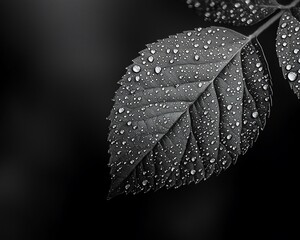 Canvas Print - Dewdrops on leaf, close-up, dark background, nature photography, wallpaper