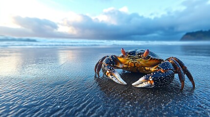 Poster - Shore crab sunset ocean beach coastal wildlife