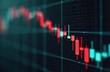 © miss irine - Candlestick stock market chart displays economic trends, market crash. Red candles show falling prices, bear market on dark background. Crisis, loss, risk of investments in business, finance.