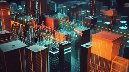 Wall Mural - complex data streams and code fragments intertwining to create holographic cubes, flowing seamlessly