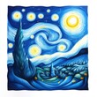 © khonkangrua - Vibrant Night Sky with Stars and Swirling Clouds Over a Peaceful Landscape in Shades of Blue and Yellow