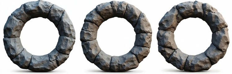 Leinwandbilder - Stone circle frame made of boulders. Rough rock texture. Perfect for photo or picture. Round frame with no background, isolated on white. Use for prehistoric, nature or construction concepts.