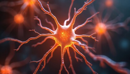 Poster - Illustration of nerve cell neuron sending electrical signals in human brain neural activities. Brain network communication anatomy, electric nerve connection biology, science intelligence. Futuristic