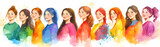Joyful group of women illustrated in a vibrant watercolor style for International Women's Day AI Generated