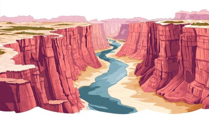 Sticker - Vibrant canyon landscape with winding river, showcasing natural beauty and geological formations