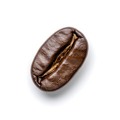 Wall Mural - Single roasted coffee bean top view, isolated on white background