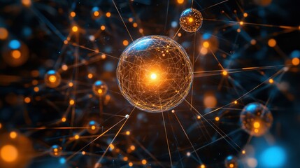 Wall Mural - glowing sphere network, digital space, connections, abstract background, technology concept