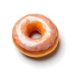 Wall Mural - Top view glazed donut with a smooth and shiny icing isolated on white