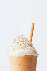 Sticker - Iced coffee with whipped cream in a plastic takeaway cup isolated on a white background