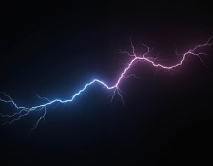 Wall Mural - dramatic display shows purple blue lightning bolt on black backdrop. represents nature power energy 