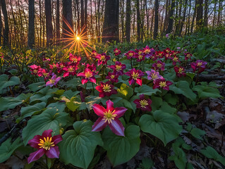 Canvas Print -  spring ephemerals in deciduous forest